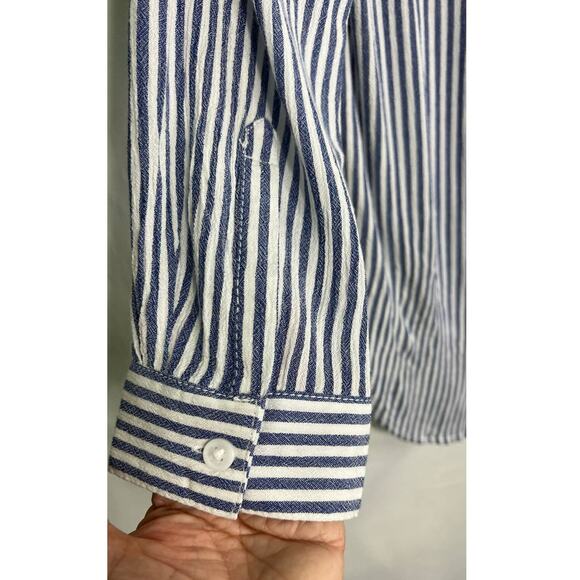 Beach Lunch Lounge Blue & White Striped Shirt Blouse S/P - Picture 8 of 11